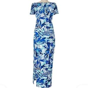 Pretty Young Thing NWT Maxi Blue Floral Off-Shoulder Dress.SideSlide Made U.S.A.